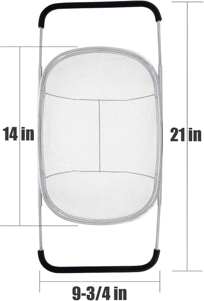 Fine Mesh Colander Over The Sink 6 Quart Stainless Steel Strainer Basket & Expandable Rubber Grip Handles - Strain, Drain, Rinse Fruits, Vegetables