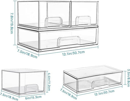 Vtopmart Stackable Storage Drawers Set of 3,Clear Plastic Organizer Bins for Makeup, Cosmetics, Beauty Supplies,Ideal for Vanity, Bathroom,Cabinet,Pantry Organization - Image 3