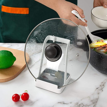 NiHome Versatile Pot Lid Ladle Holder Multipurpose Spatula Pad Book Cutting Board Spoon Rest Kitchen Utensils Drip Tray Washable Durable Stable Tack-Free Installation (White) - Image 6