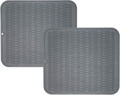 ZLR 2 Pcs Large Silicone Dish Drying Mat (16" x 18") - XL Heavy Duty Drainboard Mat for Pots, Pans & Family Loads - Heat Resistant Trivet & Counter Protector, Easy Clean (Dark Gray) by ZLR