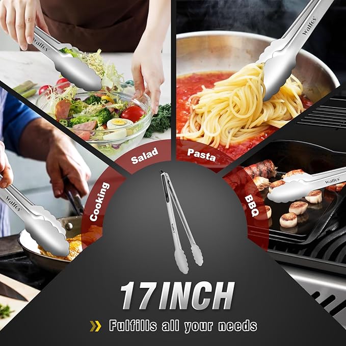Walfos 17 Inch Extra Long Grill Tongs, Ultimate Stainless Steel BBQ Tongs for Grilling, Cooking, BBQ/Barbecue, Buffet and Turning Food - Image 7