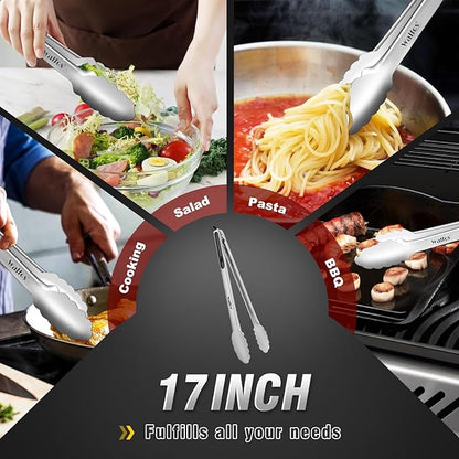 Walfos 17 Inch Extra Long Grill Tongs, Ultimate Stainless Steel BBQ Tongs for Grilling, Cooking, BBQ/Barbecue, Buffet and Turning Food - Image 7