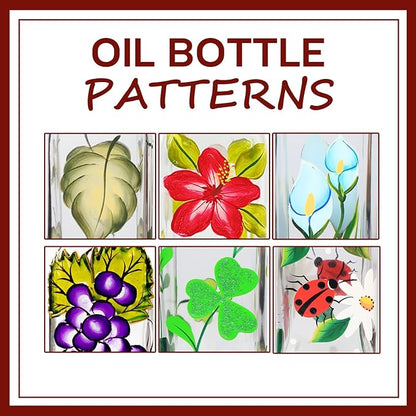 17oz Hand Painted Glass Olive Oil Bottle - 500ml Green Oil & Vinegar Cruet with Pourers - Olive Oil Carafe Decanter for Kitchen (Daisy)