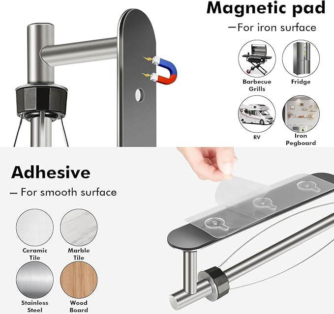 KIHOGEM Magnetic Paper Towel Holder, One Hand Operable Paper Towel Holder Wall Mount with Strong Magnetic Backing and Self-Adhesive for Kitchen Refrigerator RVs Grill Garage(Silver) - Image 5
