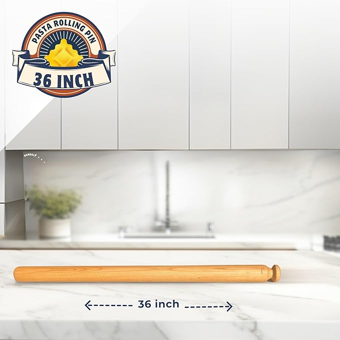 Mattarello Pasta Rolling Pin – Handmade Italian Tool for Authentic Pasta Making – The Original Design Beech Wood – Extra Long (36 inch) - Image 3