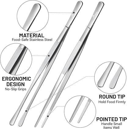 HOTEC Kitchen Tweezers Tongs Stainless Steel Professional Chef Tweezers, Set of 2-12inch Extra-Long Food Tongs for Cooking,Grill and Baking - Image 5