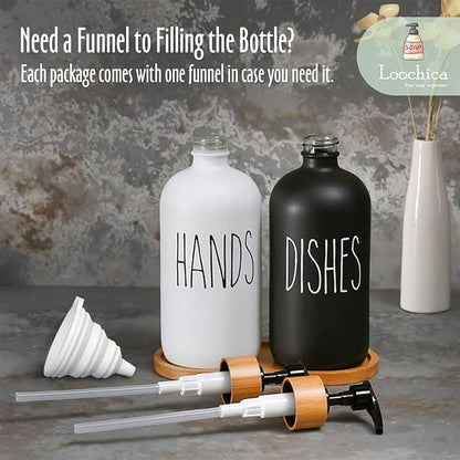 LOOCHICA 2 Pack Glass Soap Dispenser Set with Tray, Hand and Dish Glass Soap Dispensers for Kitchen Sink, Kitchen Soap Dispenser Set Suitable for Black and White Kitchen Decor - Image 9