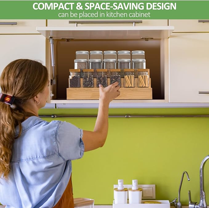 2 Pack Bamboo Spice Rack Organizer for Kitchen Counter, 3 Tier Spice Shelf Holder for Cabinet (Jars Not Included) - Image 4