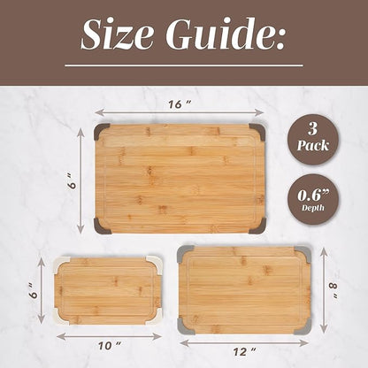 COOK WITH COLOR Non-Slip Cutting Board Set – Kitchen Essentials with Easy Grip Handle for Meat, Veggies, and Fruits, 3 Cutting Boards, Bamboo Non-Slip Brown