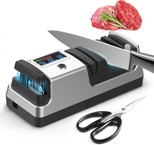 5-in-1 Electric Knife Sharpener for Kitchen Knives, with 100% Diamond Abrasives, 3 Adjustable Speeds, Quickly Sharpening for Straight/Serrated/Kitchen Knives, Scissors by Unknown