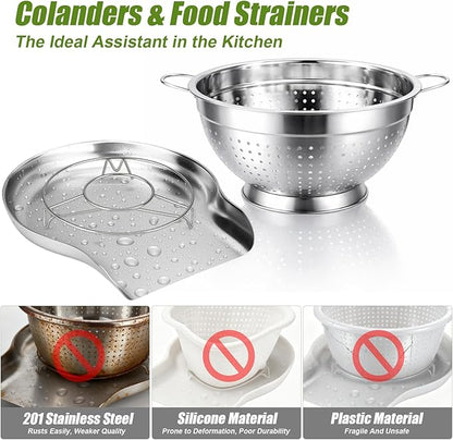 Palksky Stainless Steel Colander Set with Handles & Self-Draining Base, 3 Sizes (7”, 9”, 11”), Heavy Duty Pasta Strainer, Rice & Vegetable Strainer, Countertop Draining System - Image 8