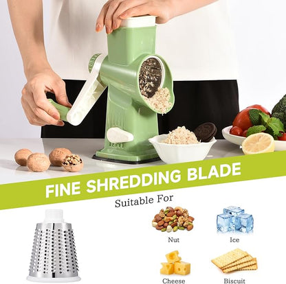 Rotary Cheese Grater Hand Crank Transparent - Shredder Slicer Grinder 3 Stainless Steel Blades, Stable Suction, Labor-Saving Handle, Safe Kitchen Tool for Cheese, Vegetable, Nuts, Chocolate - Image 3