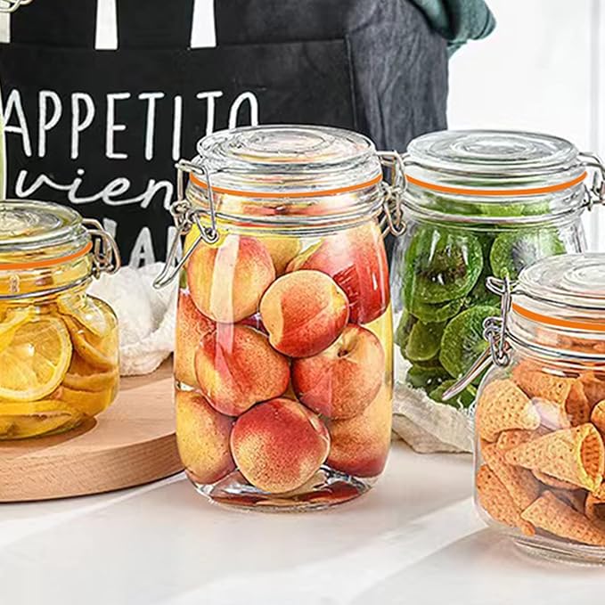 Glass Jars 32oz,Airtight Glass Food Storage Jar with Clamp Lid,1000ml Rounded Airtight Canister with Leak Proof Rubber Gasket,Clear Glass Kitchen Jars for Dry Food,Cereal,Beans,6 Pack - Image 5