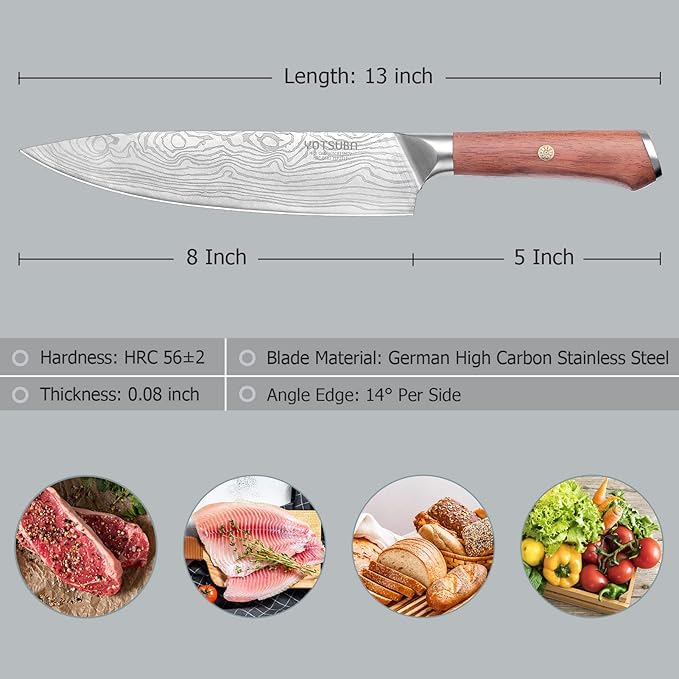 YOTSUBA 8 Inch Japanese Chef Knife, Ultra Sharp Professional Kitchen Knife, High Carbon Stainless Steel Knife with Ergonomic Wood Handle, Ideal for Home Cooking and Premium Gifting