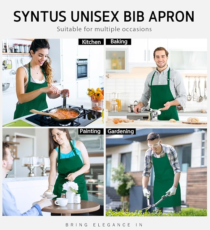 Syntus Apron for Men Women, Adjustable Cooking Kitchen Chef Aprons with 2 Pockets, Cotton/Polycotton/Polyester - Image 6