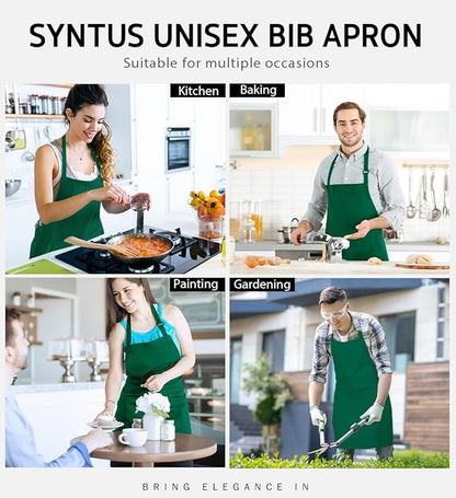 Syntus Apron for Men Women, Adjustable Cooking Kitchen Chef Aprons with 2 Pockets, Cotton/Polycotton/Polyester - Image 6