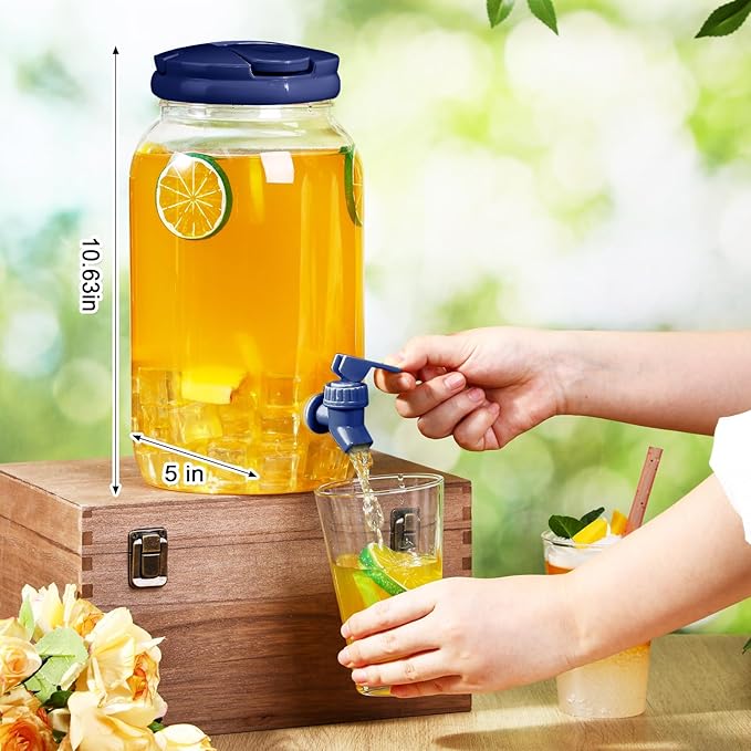 Havawish 2 Pcs 1 Gallon Plastic Beverage Dispenser with Spigot Clear Summer Kitchen Fridge Drink Dispenser for Parties Lemonade Juice Tea Beer Cold Water(Blue,Cylinder)