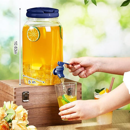 Havawish 2 Pcs 1 Gallon Plastic Beverage Dispenser with Spigot Clear Summer Kitchen Fridge Drink Dispenser for Parties Lemonade Juice Tea Beer Cold Water(Blue,Cylinder)