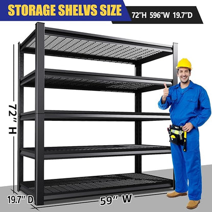 72"Hx59"Wx20"DGarage Shelving-2500 lbs 5 Tier Storage Shelves,Adjustable Heavy Duty Metal Shelving Unit and Storage Large Wire Rack,Utility Steel Shelf for Warehouse Industrial Pantry Basement
