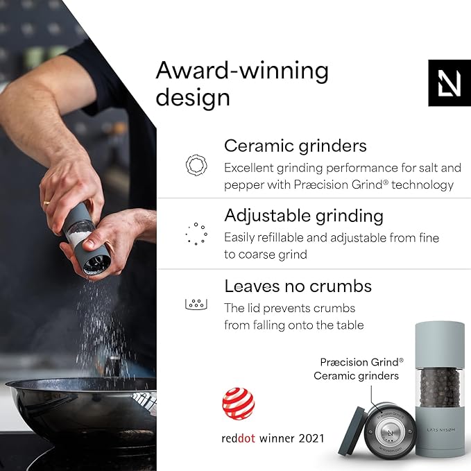 LARS NYSØM Salt and Pepper Mills Set with Adjustable Ceramic Grinder 2 Pieces I Manual Design (Stone Blue/Sky Blue) - Image 2