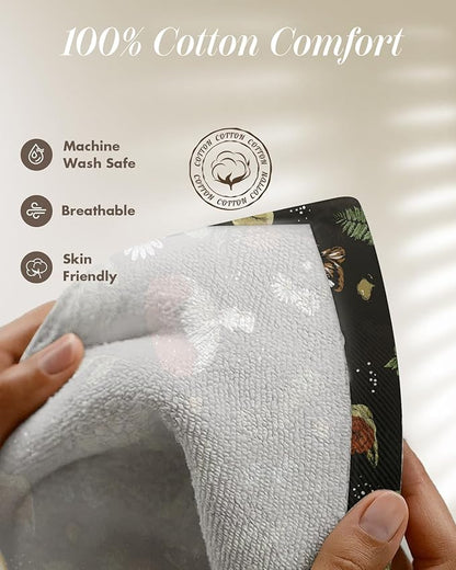 Miss Adola 270 GSM Cotton Kitchen Towels, Oven Mitt and Pot Holder - 4 Pack Kitchen Decor and Accessories Set Cute Farmhouse Boho Quilted Lining Heat Resistant Set with Hanging Loop, Black Mushroom - Image 4