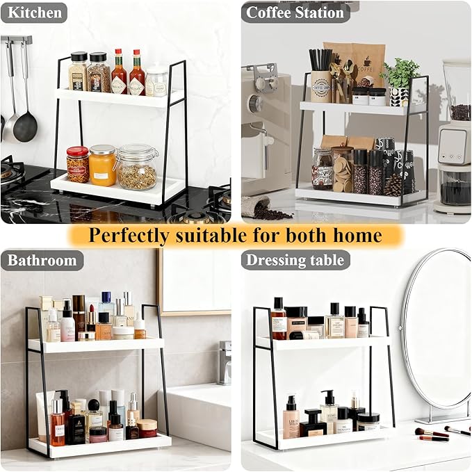 Countertop Coffee Station Organizer, 2 Tier Large Coffee Bar Organizer for Accessories Storage, Stable Metal Wooden Shelf Syrups Holder Condiments Rack - Image 8