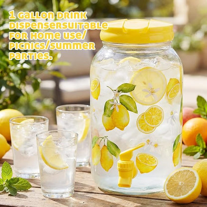Havawish 2 Pcs 1 Gallon Plastic Beverage Dispenser with Spigot Clear Summer Kitchen Fridge Drink Dispenser for Parties Lemonade Juice Tea Beer Cold Water(Yellow,Classic)