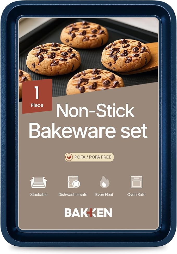 BAKKEN Kitchen Baking Pans - Nonstick Blue Coating, 13.58’’ × 9.65’’ Commercial Grade Carbon Steel Cookie Sheet, Diamond Texture Bottom, PFOA, PFOS, PTFE Free, Oven Safe Tray (450°F), Blue by Unknown