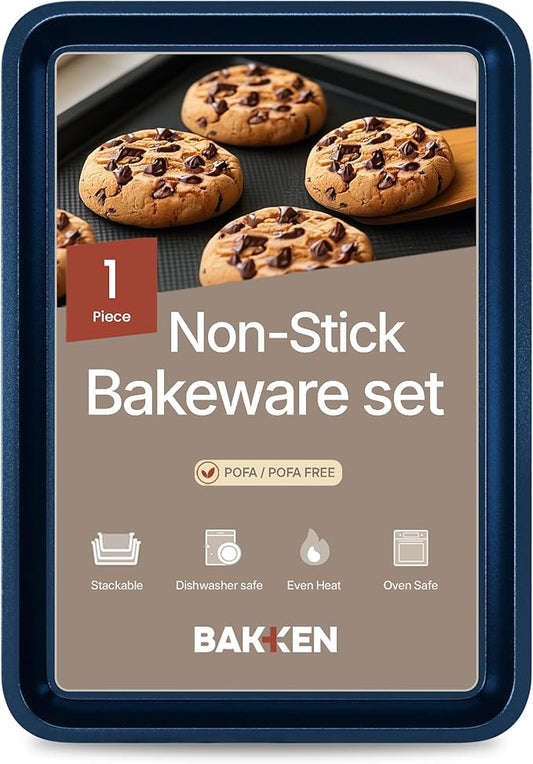 BAKKEN Kitchen Baking Pans - Nonstick Blue Coating, 13.58’’ × 9.65’’ Commercial Grade Carbon Steel Cookie Sheet, Diamond Texture Bottom, PFOA, PFOS, PTFE Free, Oven Safe Tray (450°F), Blue by Unknown