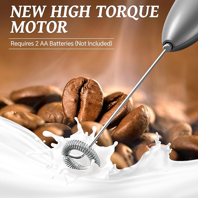 SIMPLETASTE Milk Frother Handheld Electric Foam Maker, Drink Mixer with Stainless Steel Whisk for Cappuccino, Bulletproof Coffee, Latte, Silver, without Stand, Battery Operated - Image 4