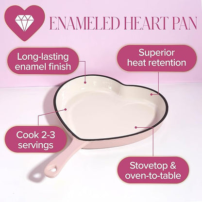 Paris Hilton Enameled Cast Iron Heart Skillet Pan, Superior Heat Retention, Oven Safe, Long-Lasting Enamel, 10-Inch, Pink - Image 2