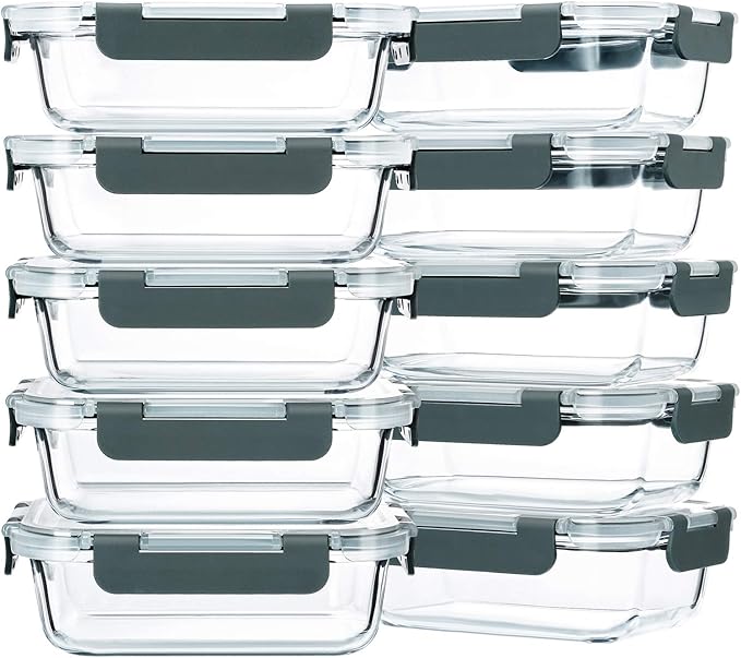 M MCIRCO 10-Pack,22 Oz Glass Meal Prep Containers,Glass Food Storage Containers with lids,Lunch Containers,Microwave, Oven, Freezer and Dishwasher (Gray) by MMCIRCO