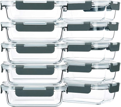 M MCIRCO 10-Pack,22 Oz Glass Meal Prep Containers,Glass Food Storage Containers with lids,Lunch Containers,Microwave, Oven, Freezer and Dishwasher (Gray) by MMCIRCO