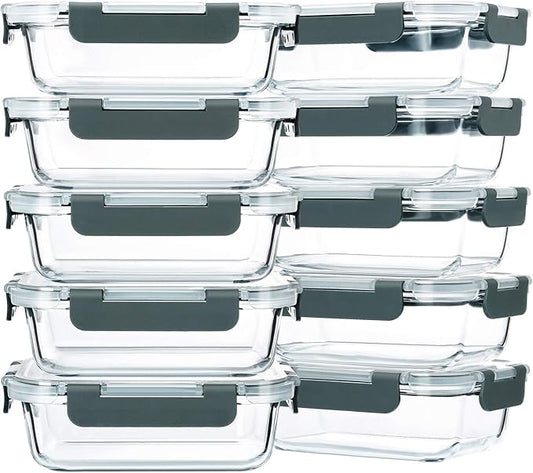 M MCIRCO 10-Pack,22 Oz Glass Meal Prep Containers,Glass Food Storage Containers with lids,Lunch Containers,Microwave, Oven, Freezer and Dishwasher (Gray) by MMCIRCO