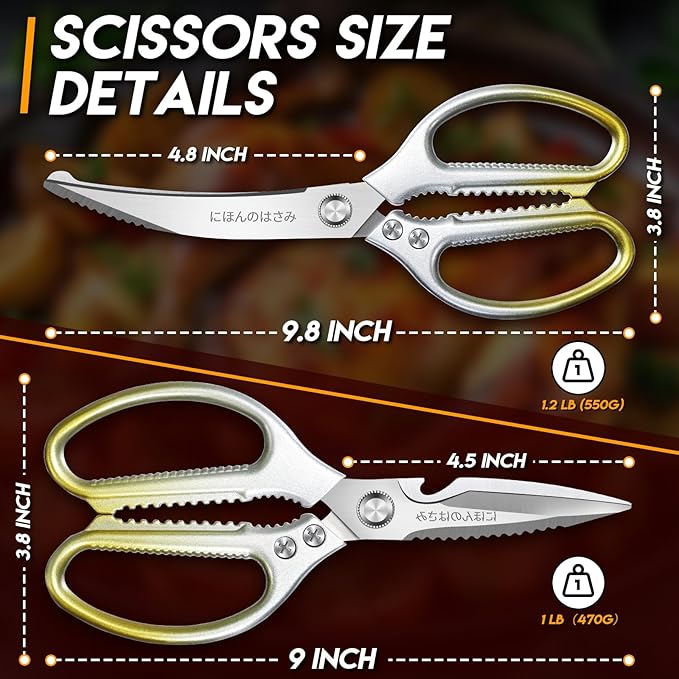 TIJERAS Kitchen Scissors Set Gold - Stainless Steel Kitchen Shear, Sharp Meat Scissors, Heavy Duty Poultry Shears, Japanese Cooking Scissor for Food, Chicken, and Turkey, Christmas Gifts for Men Women - Image 7
