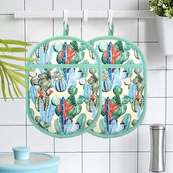 Pot Holders Set of 2 with Transparent Clear Silicone Shell and Nice Cactus Flower Cotton Lining, Heat Resistant to 500 F Kitchen Oven Gloves Pot Holder for Cooking (Cactus Flower, Potholders) - Image 6