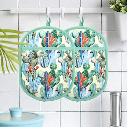 Pot Holders Set of 2 with Transparent Clear Silicone Shell and Nice Cactus Flower Cotton Lining, Heat Resistant to 500 F Kitchen Oven Gloves Pot Holder for Cooking (Cactus Flower, Potholders) - Image 6