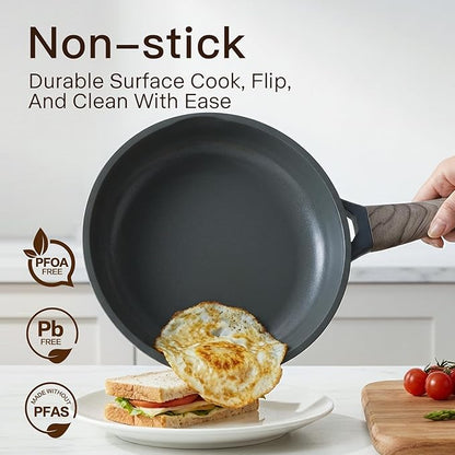 Pots and Pans Set Nonstick 22 Pcs, Ceramic cookware set Non-Toxic CoatingGray Granite Kitchen Cookware Set, Induction Kitchen Cooking Set w/Frying Pans, Saucepans & Glass Lids, PFOS & PFOA Free - Image 4