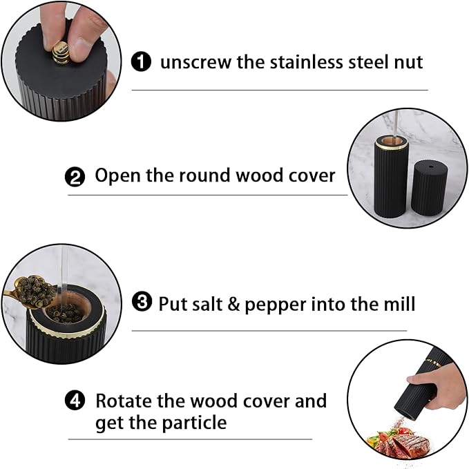 Wooden Salt and Pepper Grinder Set with Gold Accents, Salt and Pepper Grinder with Adjustable Coarseness, Beech Wood Pepper Grinder Manual,Salt and Pepper Shakers Matching Wooden Rray for Gifting - Image 3