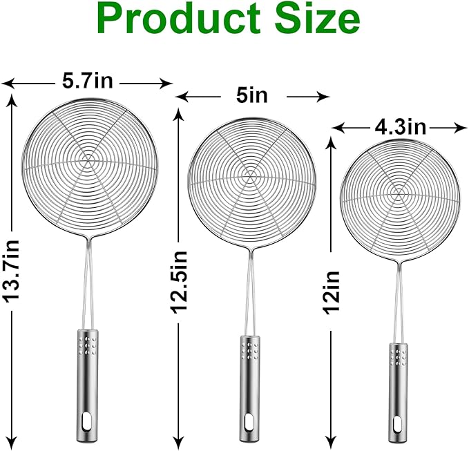 Swify Spider Strainer Set of 3 Asian Strainer Ladle Stainless Steel Wire Skimmer Spoon with Handle for Kitchen Frying Food, Pasta, Spaghetti, Noodle-30.5cm, 32cm, 35cm - Image 3