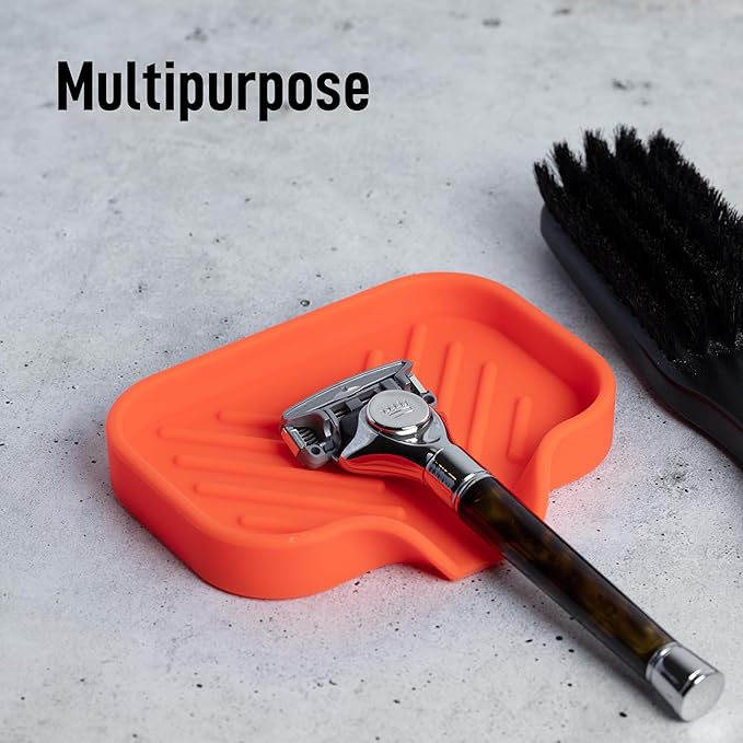 Zulay Kitchen Small Silicone Sponge Holder (4.9x3.3”) – Space-Saving Sink Organizer Tray for Sponge, Soap, Brush & More – Compact Non-Slip Dish for Kitchen & Bathroom (Orange) - Image 5