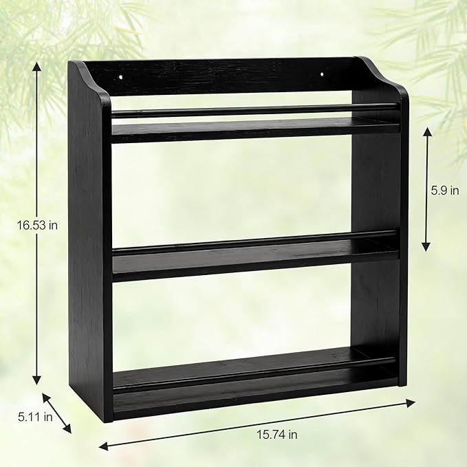3 Tier Bamboo Spice Rack,Seasoning Jars Rack Shelf Spice Organizer for Kitchen Counter or Wall Mounting (Black) - Image 2
