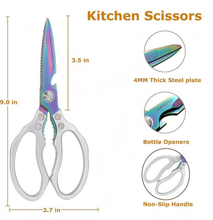 AWinjoy Heavy Duty Sharp Kitchen Scissors, Dishwasher Safe, Cooking Shears for Meat, Chicken, Fish, Poultry, Herb, Bread (Silver Color) - Image 2