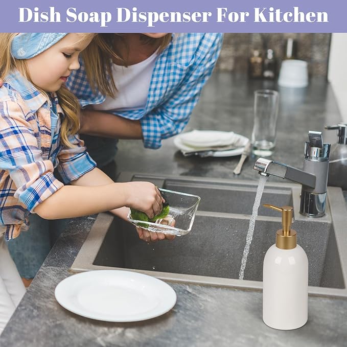 Natheeph 14OZ Ceramic Soap Dispenser Ceramic Soap Pump Dispenser Can Fill Liquid for Bathroom/Kitchen (White) - Image 6