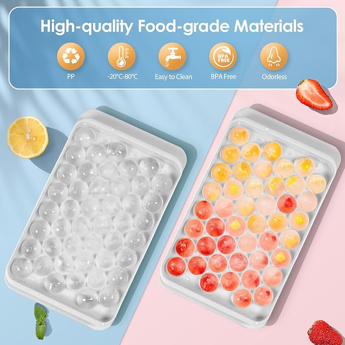 WIBIMEN Ice Cube Tray with Lid and Bin - Round Ice Trays for Freezer with Lid - Ice Cube Trays for Freezer with Ice Container (0.8"-2PACK White) - Image 2