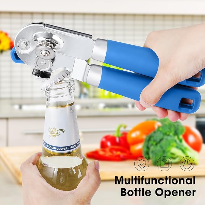 Beneno Heavy Duty Hand Can Opener Manual with Magnet, Durable Sharp Carbon Steel Blade Smooth Cutting, Big Effort-Saving Knob & Soft Grip Handle, Multifunctional Bottle Opener, Klein Blue - Image 6
