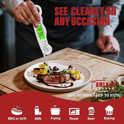 AWLKIM Digital Meat Thermometer with Doneness Chart, 2-Sec Instant Read Food Thermometer for Cooking, Grilling, Oven, Air Fryer - Waterproof Backlit Magnetic Flip Probe, Gift for Men, Dad - White - Image 5
