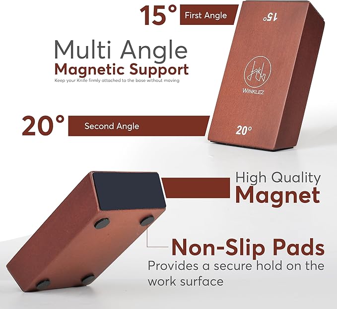 Rolling Knife Sharpener with Diamond and Ceramic Discs, Kitchen Knife Sharpener with 15° & 20° Magnetic Angles, Strong Knife Sharpening Kit (Brown) - Image 3