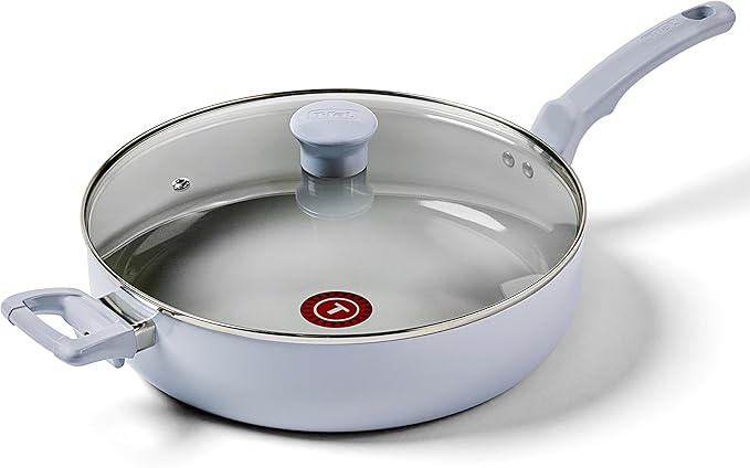 T-Fal Refresh Ceramic Nonstick Saute Pan with Lid 5 Qt, Cooking Pans Nonstick, Oven Safe up to 350°F Cookware, Stay-Cool Handle, Skillet, Blue by T-falbrand
