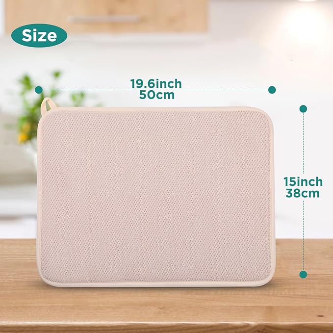 GeeRic Microfiber Dish Drying Mat, Super Absorbent Kitchen Dish Drying Pad for Mother's Day, Reversible Gift Mats for Countertop, 12 * 16 inch Beige - Image 2